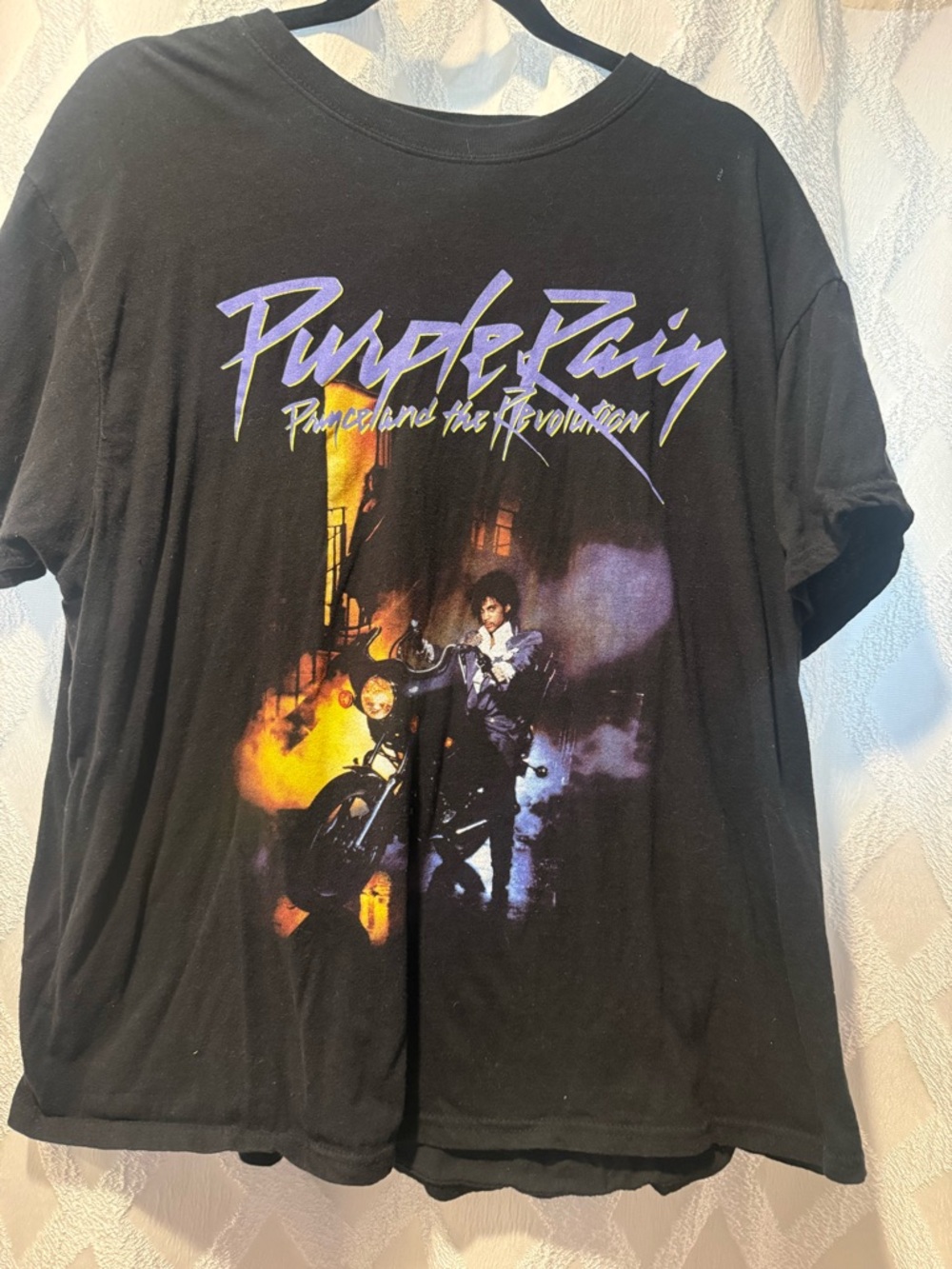 Target Black "Purple Rain" Graphic Tee with Purple and Yellow Print